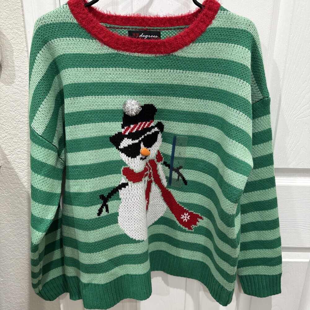 33° Degrees Christmas Holiday Ugly Sweater Snowman Green Women’s Size Large